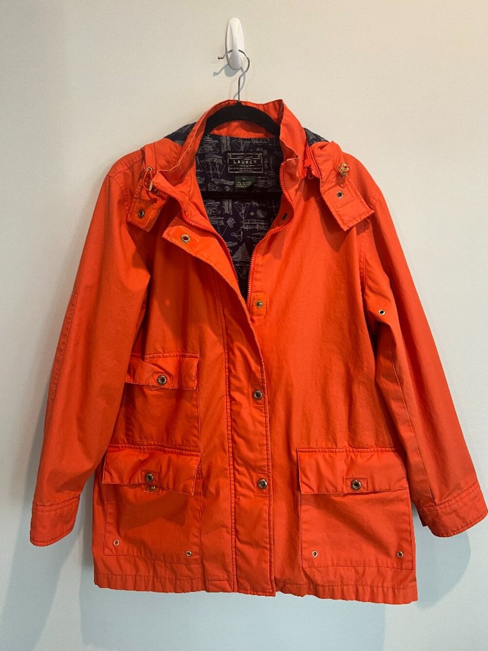 Vintage Lauren Ralph Lauren Nautical Orange Utility Rain Jacket Coppy Prep L